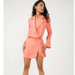 Free People Simone Notch Lapel Mini Dress Women Coral S